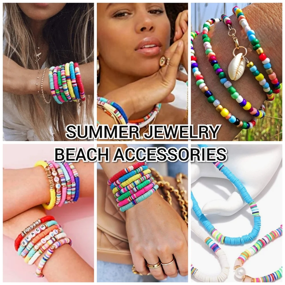 Heishi Surfer Set of 3 Multicolor Summer Bracelets